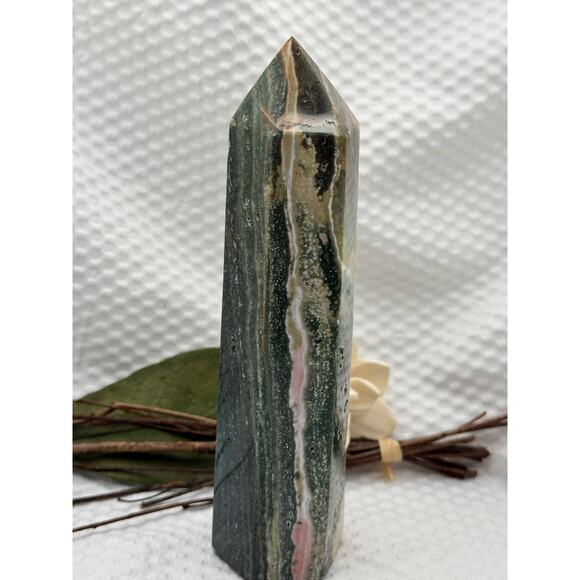 Ocean Jasper Tower Point | 516g | 6.5” Tall | Raw & Polished Crystal Decor - Picture 3 of 9